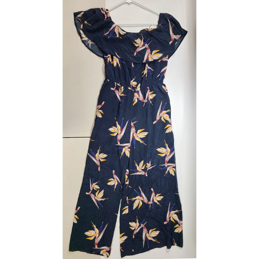Amour Vert Bird of Paradise Jumpsuit Size L Floral Off Shoulder Wide Leg USA